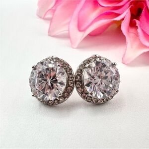 Cubic Zirconia Pave Halo Stud Earrings 10mm Sparkling